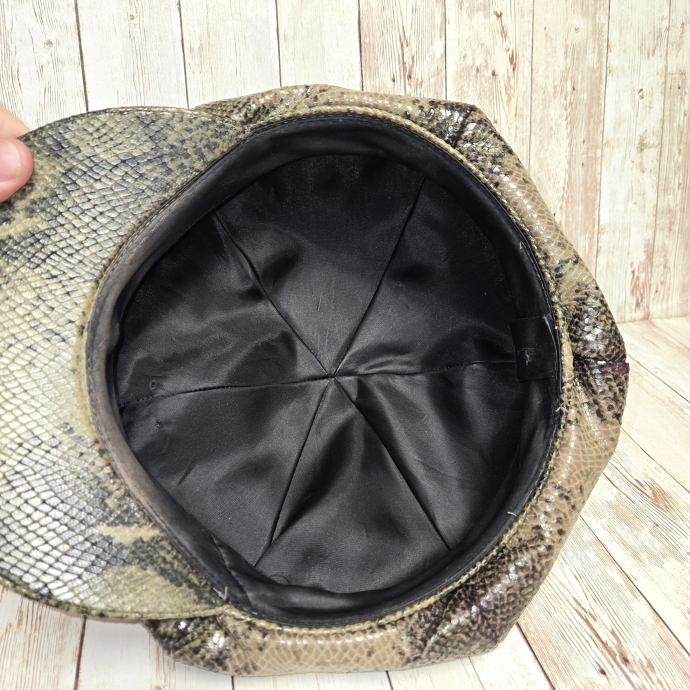 Vintage Snakeskin Print Newsboy Hat Olive Green Brown Tan Baker Boy Cap - Picture 10 of 12